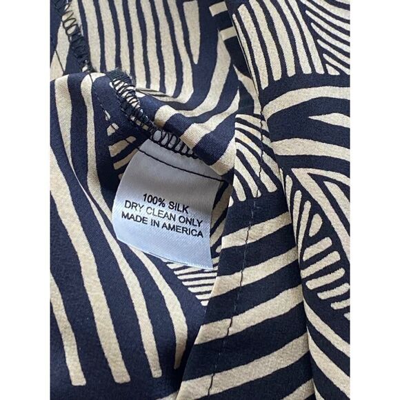 Amanda Uprichard Faux Wrap Silk Mini Dress 3/4 Sleeve Geometric Black Tan Small - Picture 10 of 10